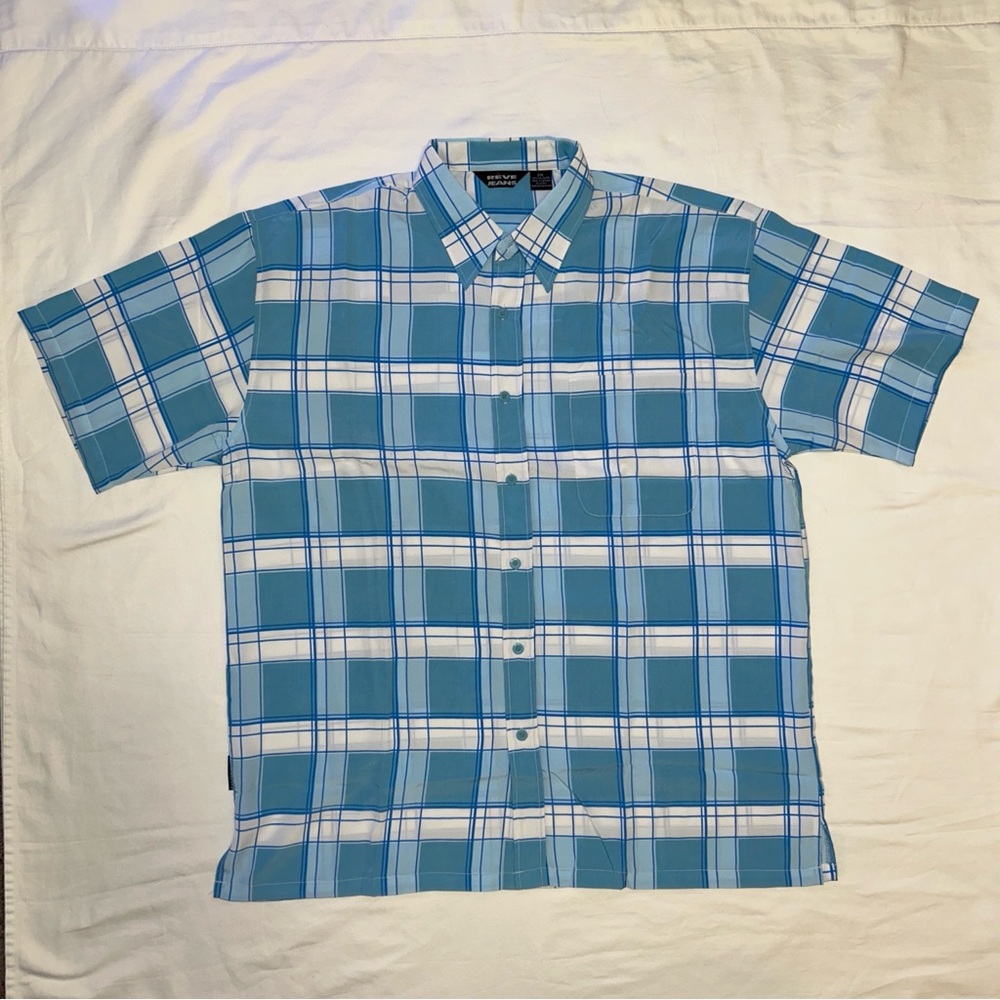 REVE Jeans Blue Plaid Button Up Shirt 2XL NWT Lightweight Short Sleeve